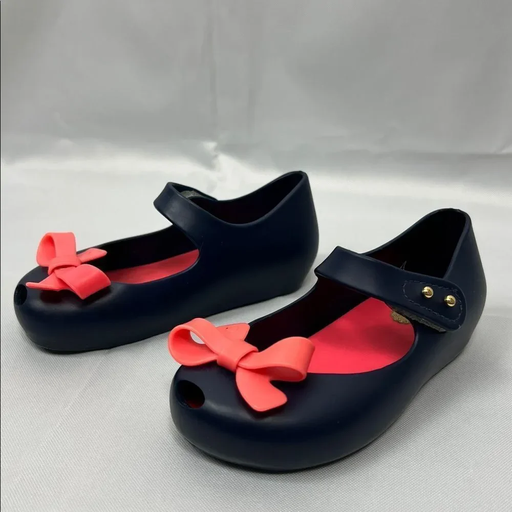Mini Melissa Ultragirl Navy blue and pink Mary Jane’s size 8 EUC